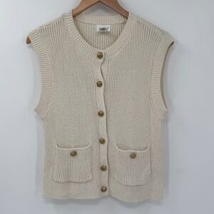Song of Style Aimee Song Cream Knit Cardigan Sweater Vest Gold Buttons Medium